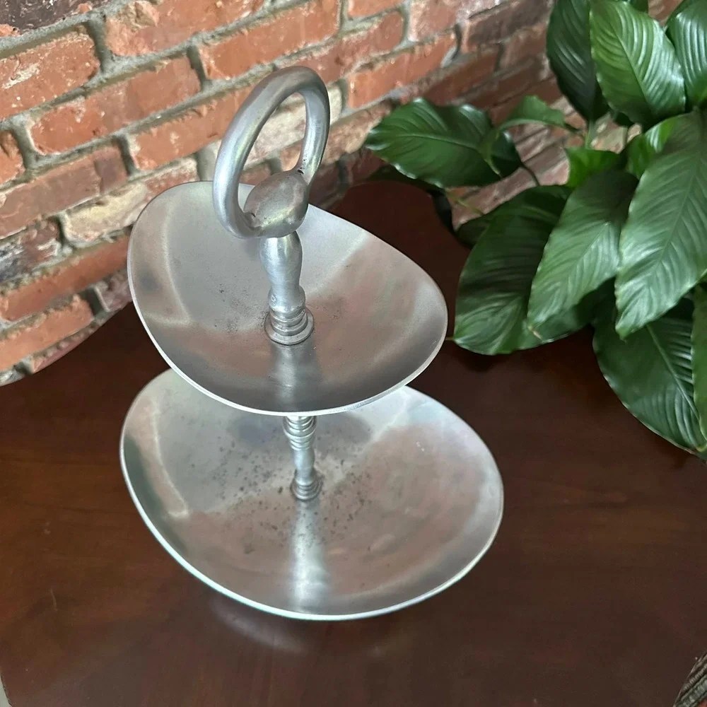 Large Two-Tier Silver-Tone Metal Serving Stand